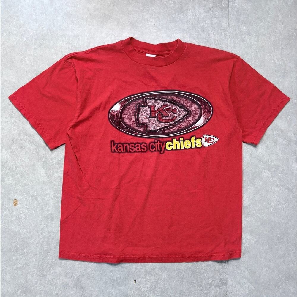 90s Vintage Kansas City Chiefs Oval Print Red T-Shirt -XL